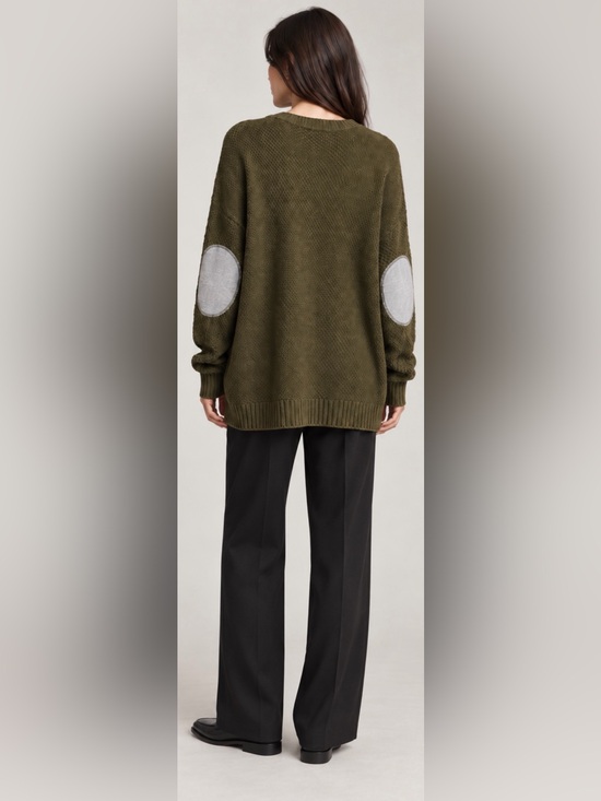 BDG Sweaters - BDG Oversized Olive Cable Knit Sweater Gray Elbow Patches Small